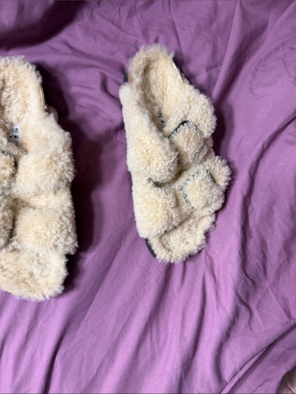 Birkenstock Soft Shearling Cream Slide Sandals
